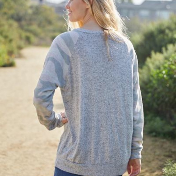 Camouflage Sleeve Cozy Sweater Top - Picture 2 of 2